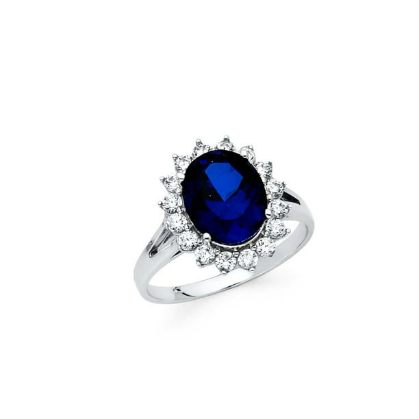 FB Jewels Solid Sterling Silver Blue & Clear CZ Cubic Zirconia Ring 
